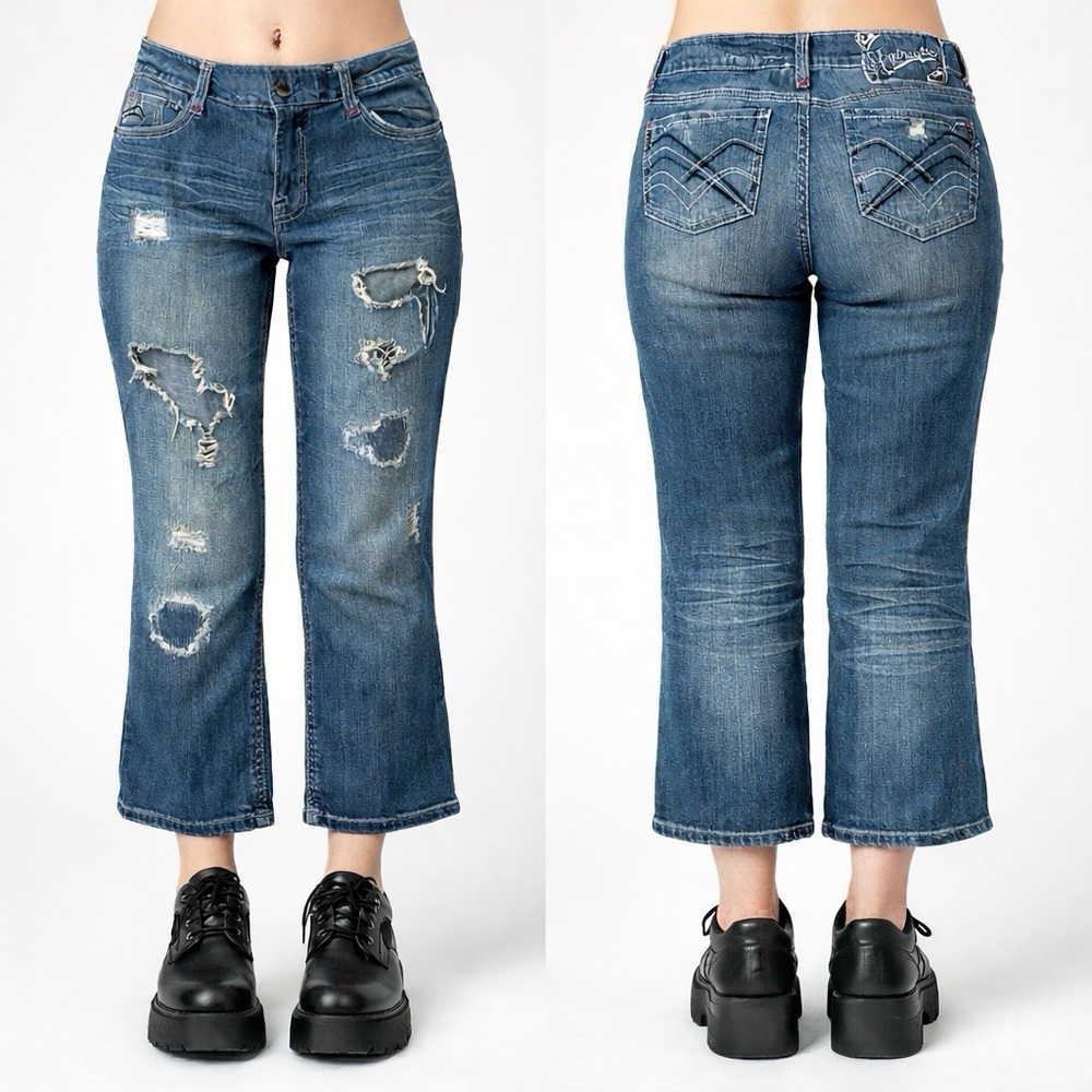 Hydraulic Gramercy Distressed Cropped Jeans Juniors 9/10 Mid Rise Stretch Y2K